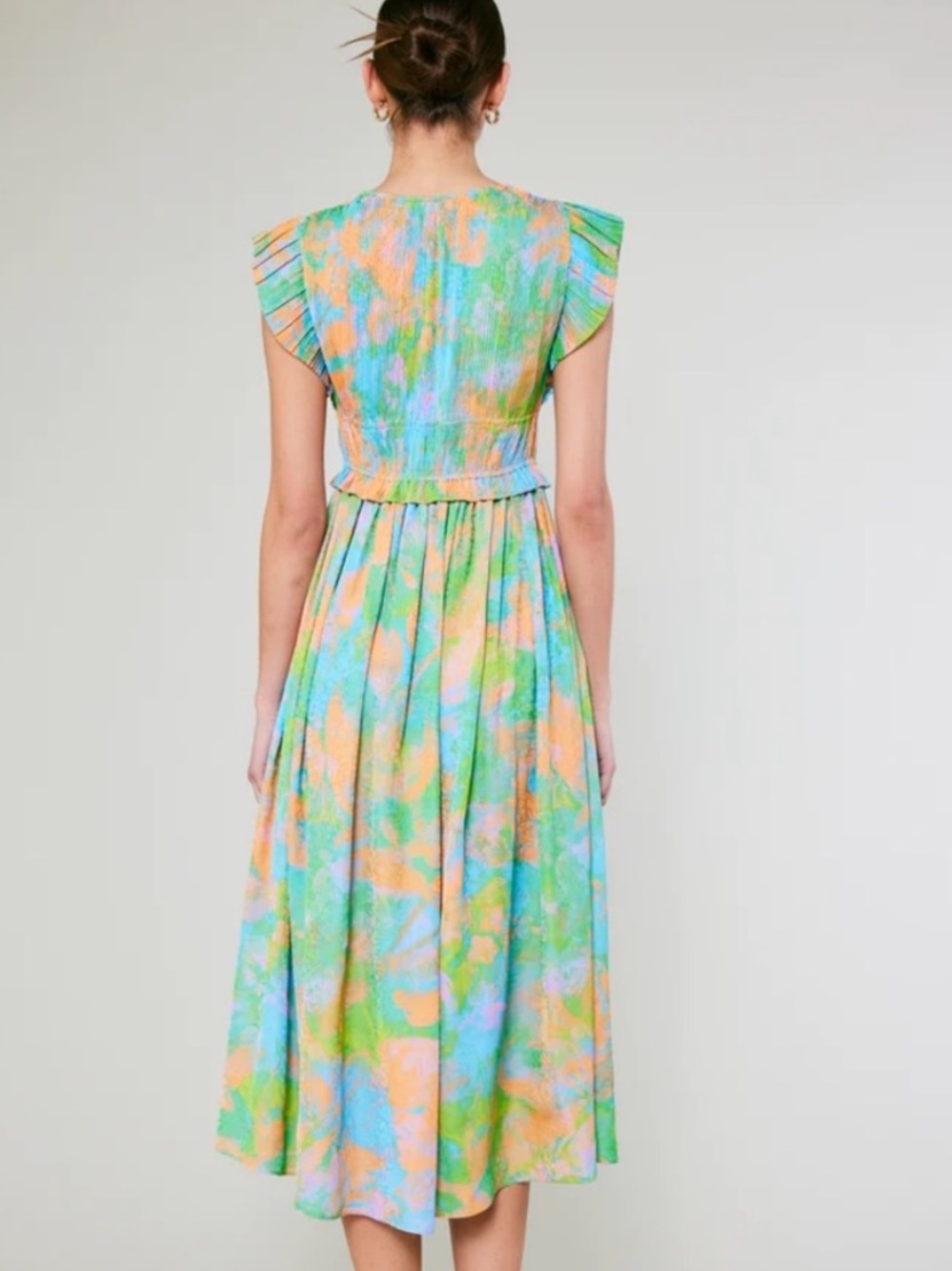 Current Air Islamorada Multicolor Pleated V-Neck Midi Dress - Picture 8 of 10